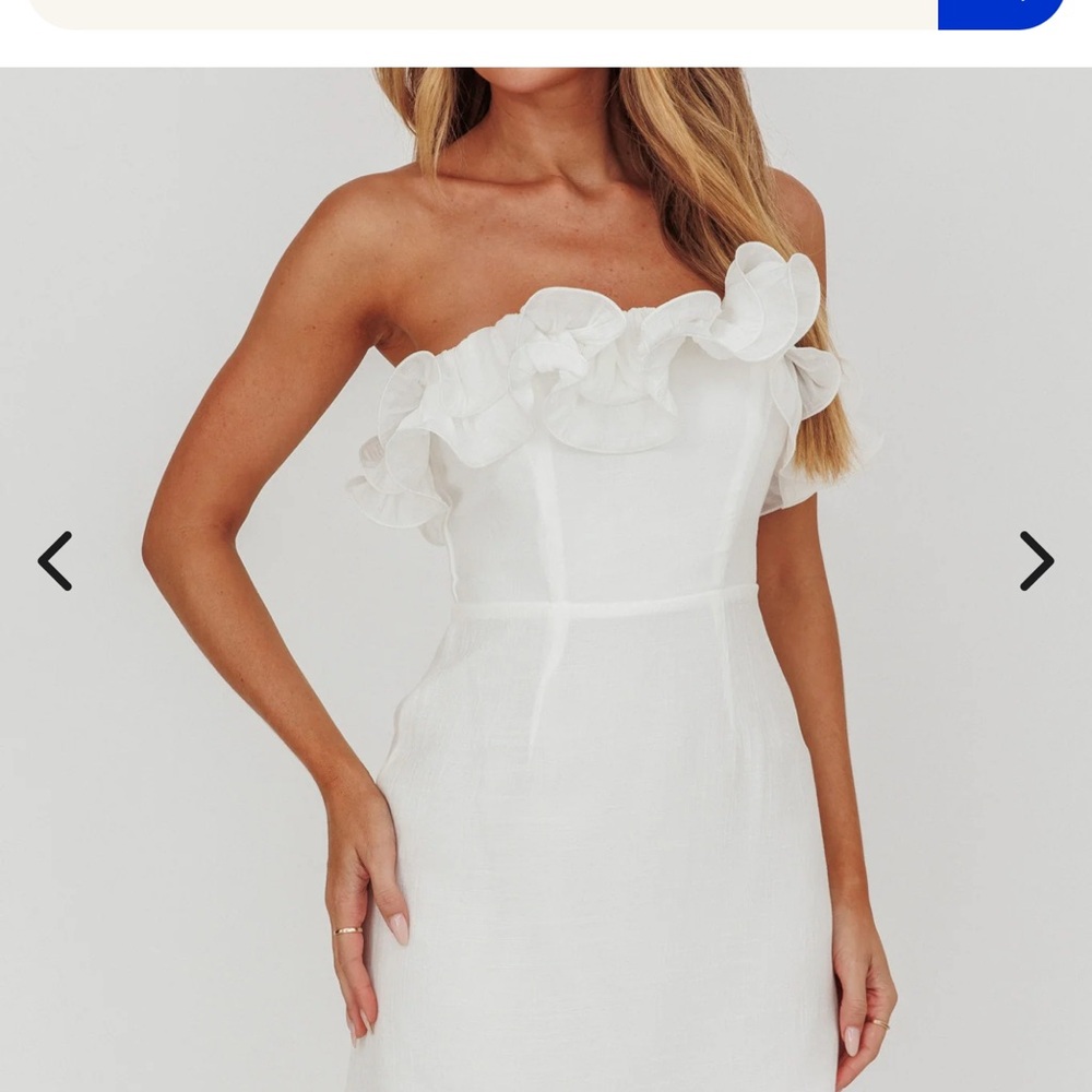 Selfie Leslie White Strapless Ruffle Dress